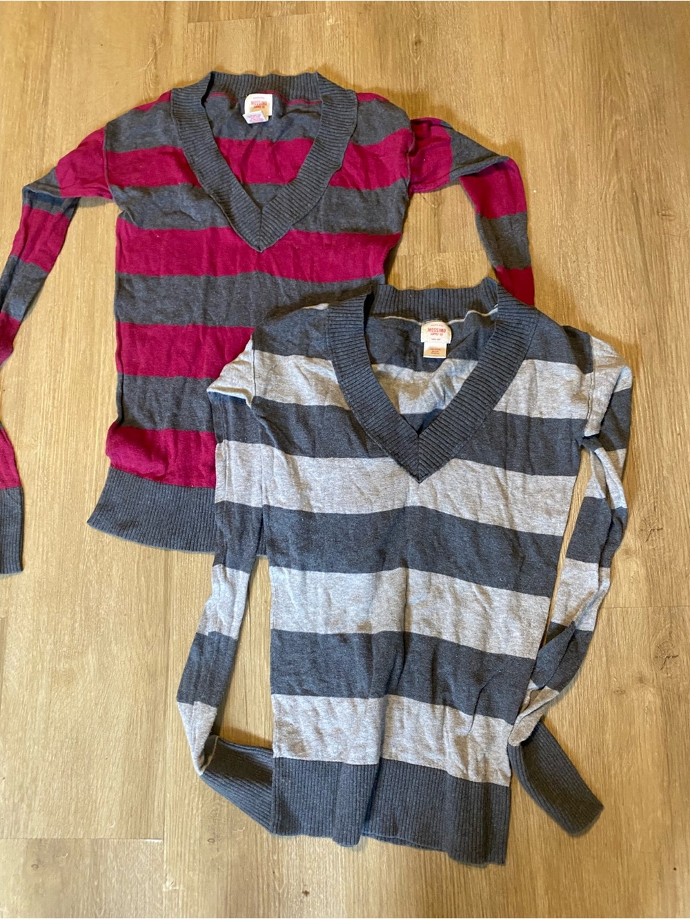 Y2K Women’s Mossimo Supply Co. Gray and Pink Striped Sweaters Duo Bundle (2)